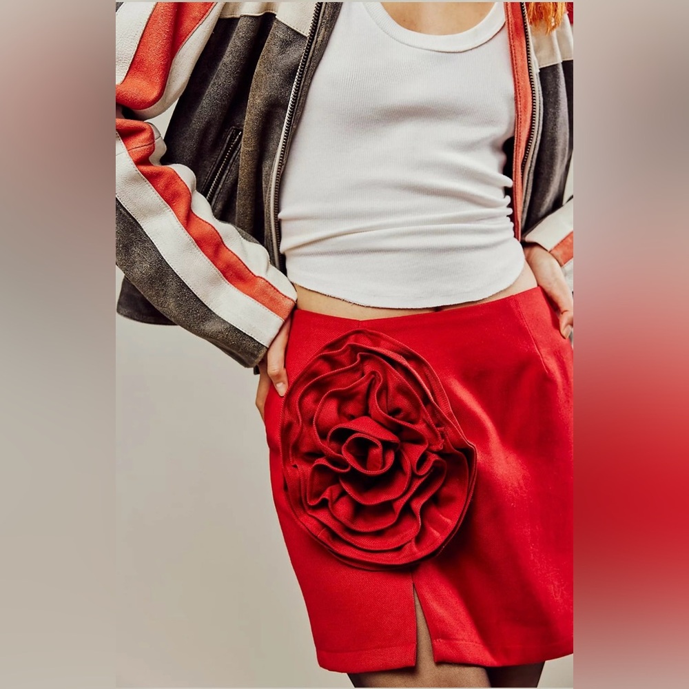 NWT FP x Tach $191 Fabrizia Wool Blend Mini Skirt (red) Medium - Picture 3 of 6